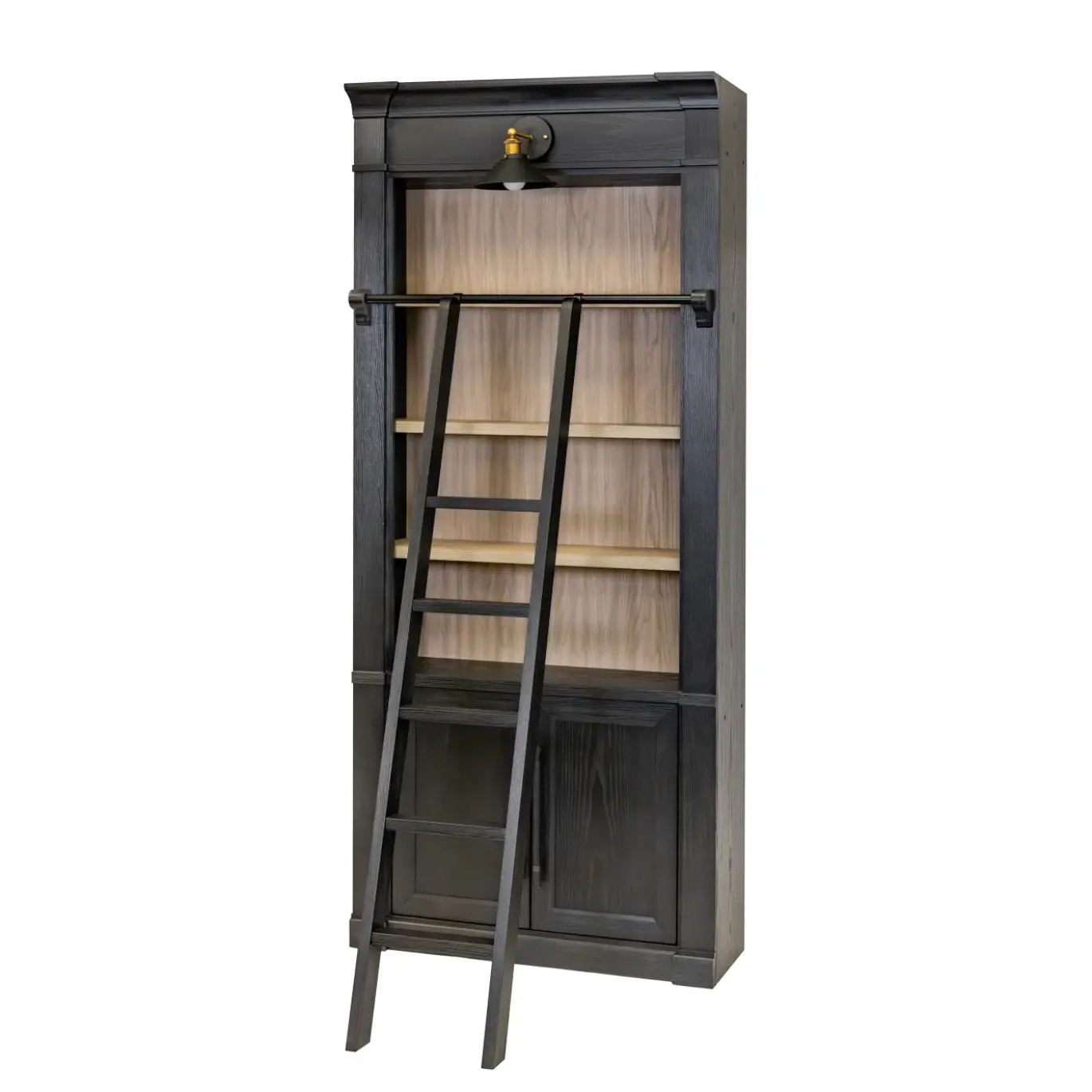 Abbot Place 94" Tall Bookcase Black & Ladder