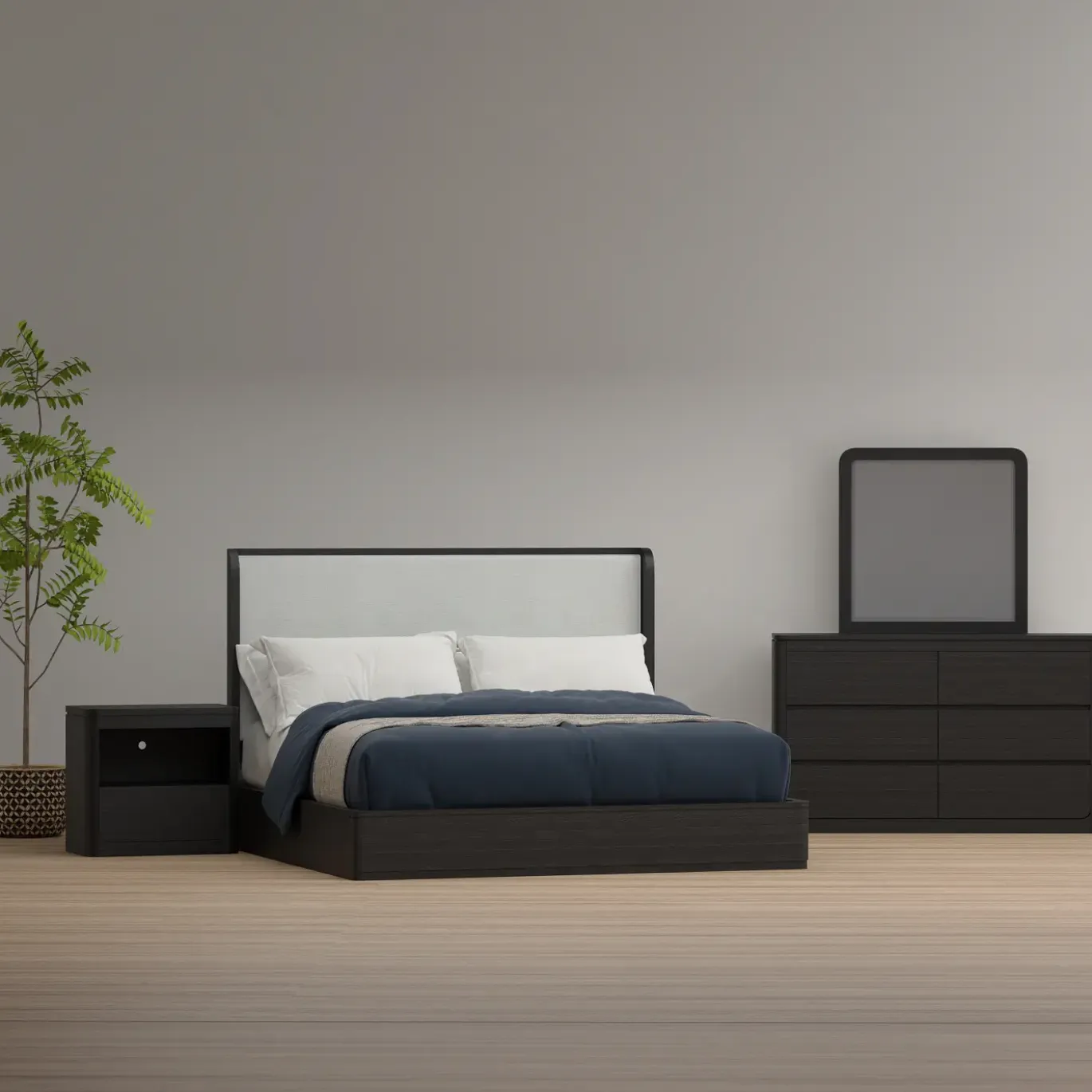 Aiden Califronia King Bed, Dresser, Mirror, Night Stand