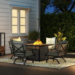 Arrowhead 5pc Fire Chat Group: Firepit & 4 Motion Chairs
