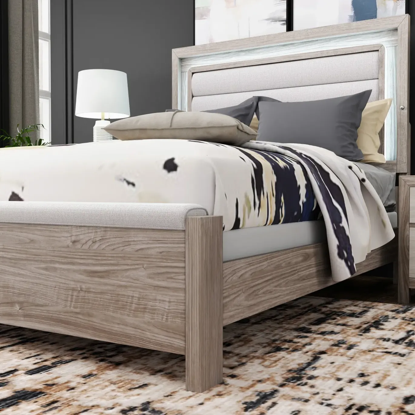 Avery California King Upholstered Bed with Light