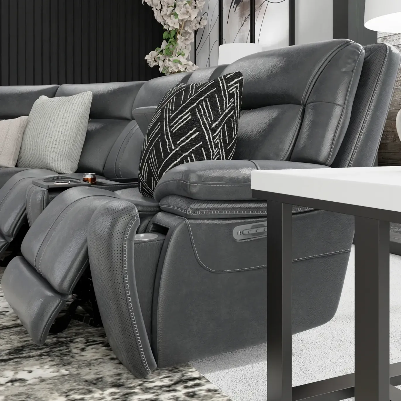Blockbuster 6pc Immersive Sound Power Sectional w/heat and massage