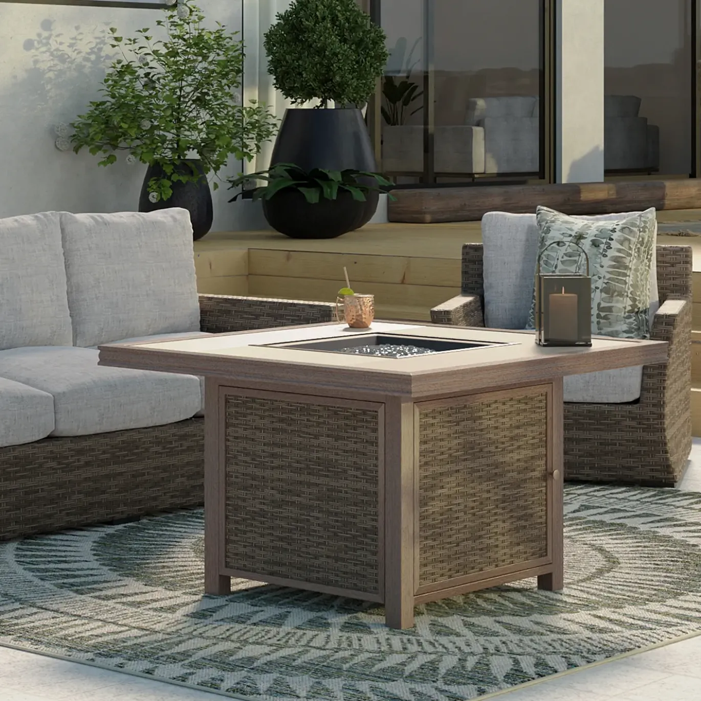 Cabo 5pc Fire Chat: Firepit+4 Lounge Chairs