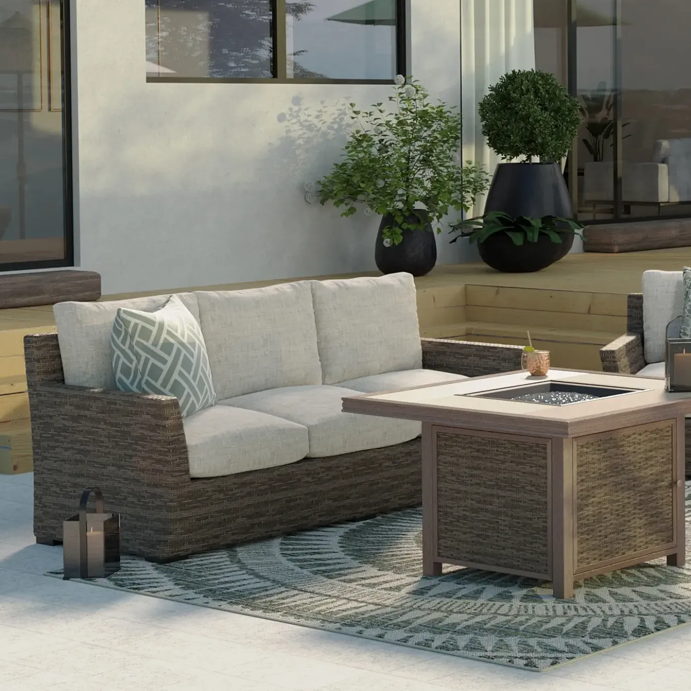 Cabo Sofa, 2 Chairs, and Firepit