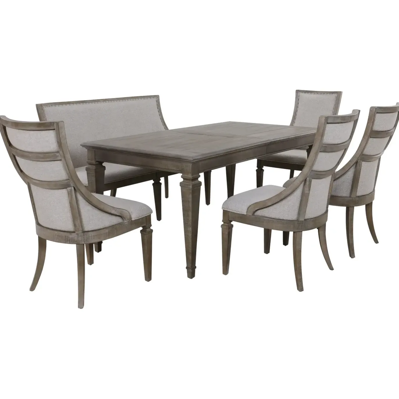 East Bay Extendable Table, 4 Arm Chairs & Bench With Back