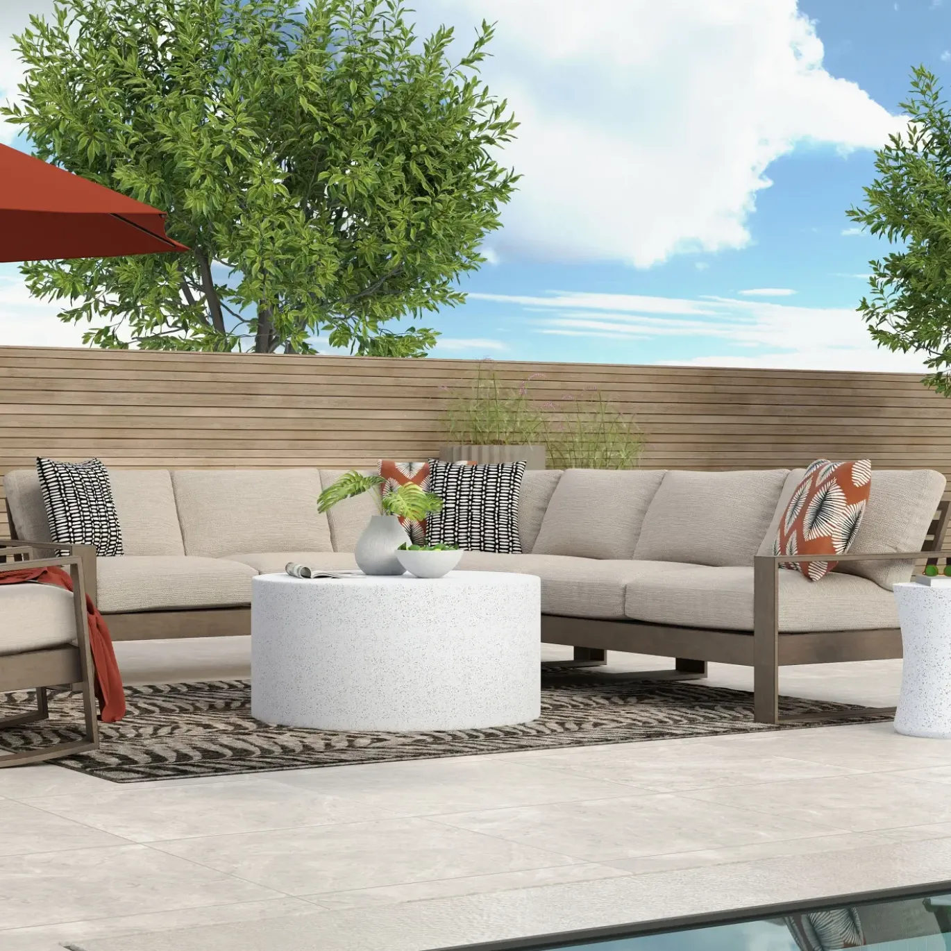Lahaina Outdoor Seating Set 4pc Sectional: LAF Loveseat, RAF Loveseat, Corner & Armless Chair