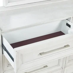 Laurel Eastern King Panel Bed, Dresser, Mirror & Nightstand