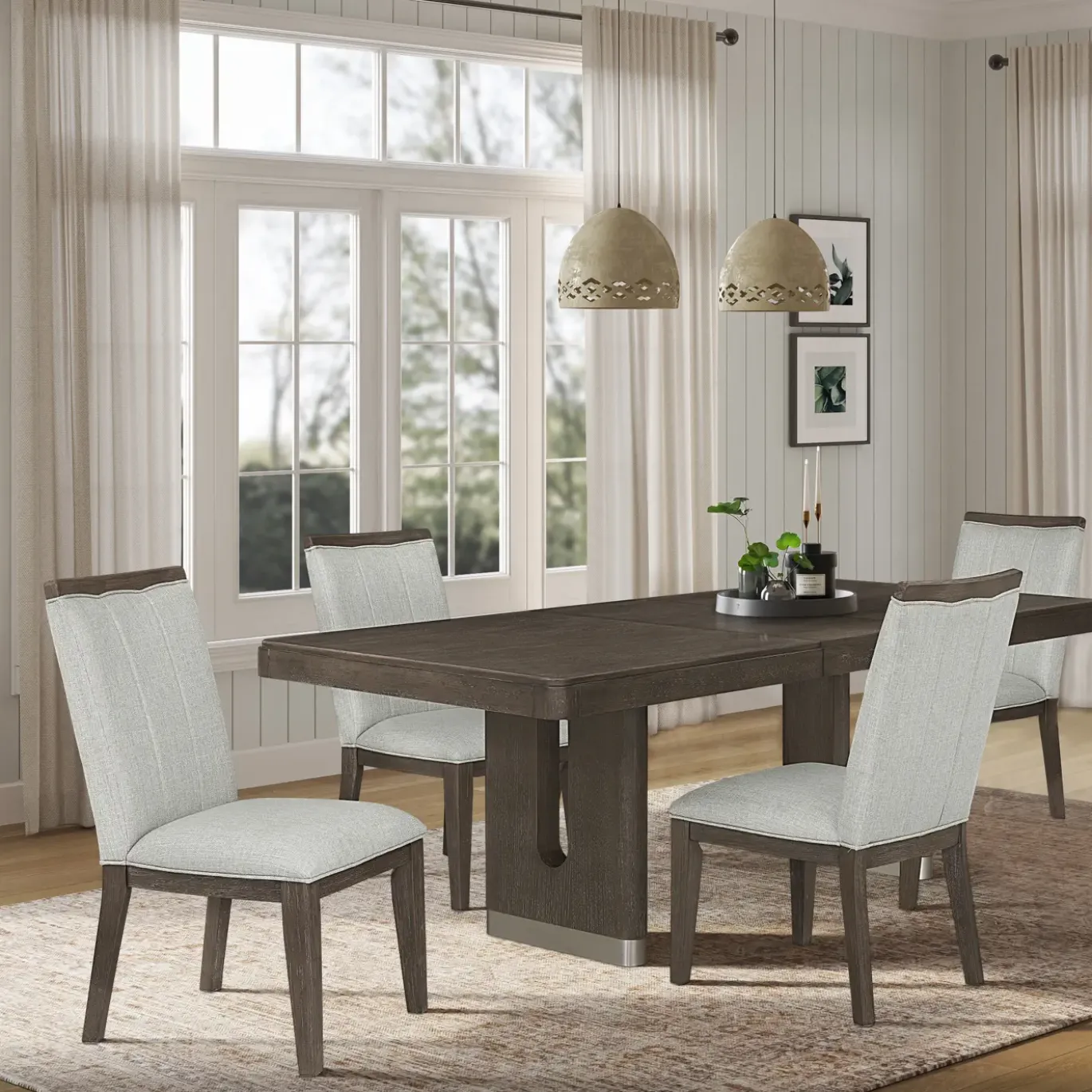 Lumen Extendable Pedestal Dining Table & 4 Side Chairs