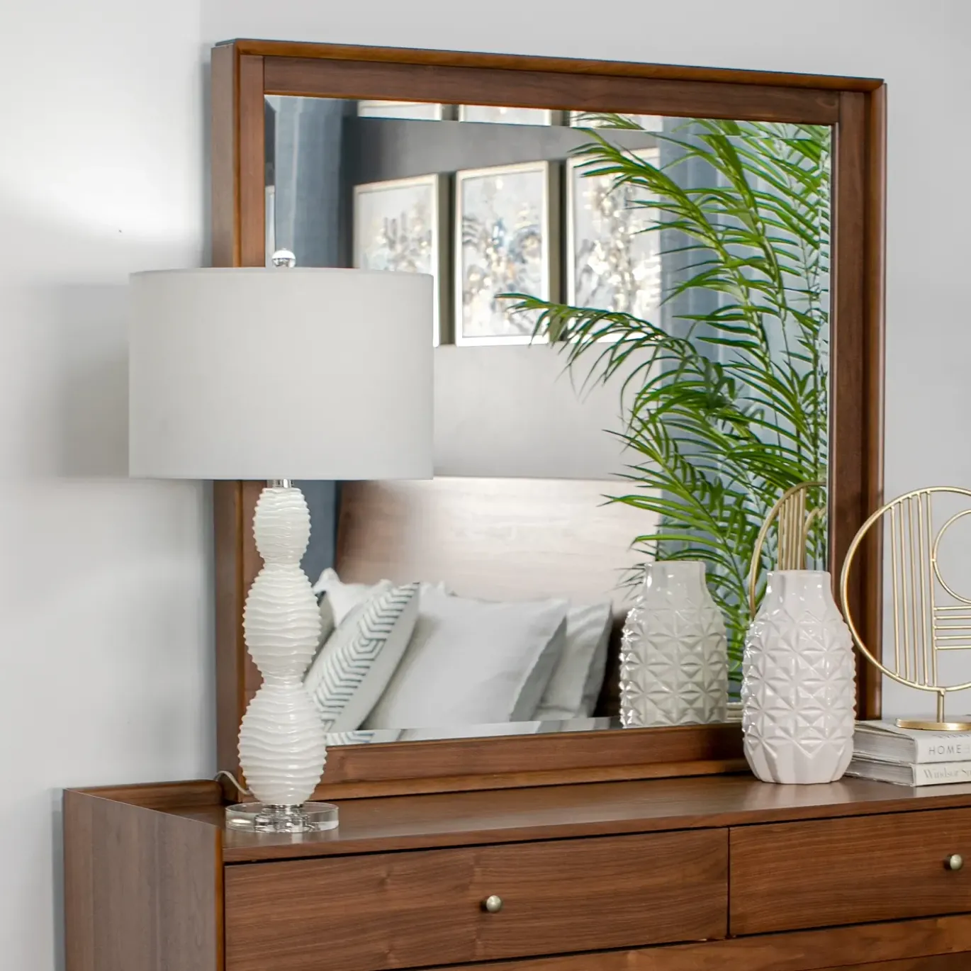 Minetta California King Loft Bed, Dresser, Mirror, Nighstand