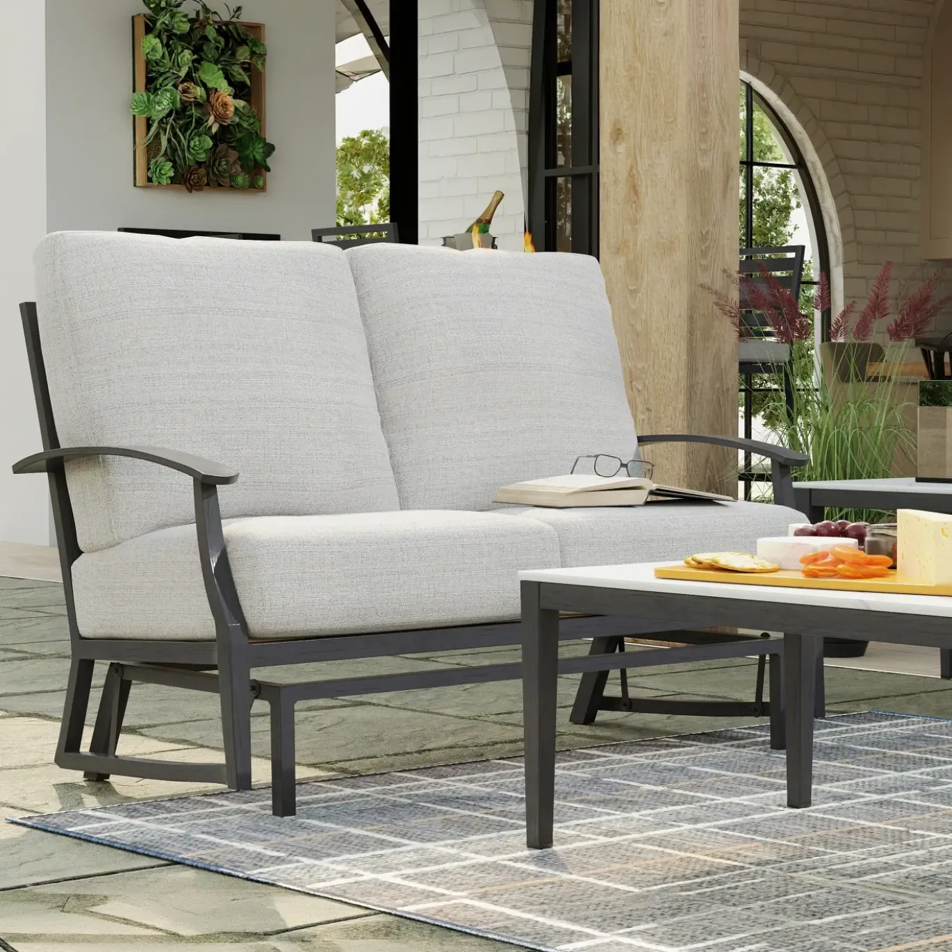 Monterey Outdoor Living Set 2pc Set: Outdoor Sofa & Glider Loveseat