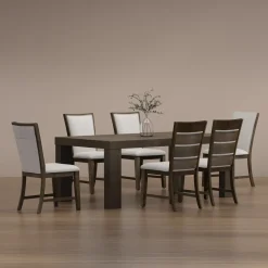 Riley 7pc Dining Set: Extendable Table, 2 Upholstered Chairs & 4 Slat Back Chairs