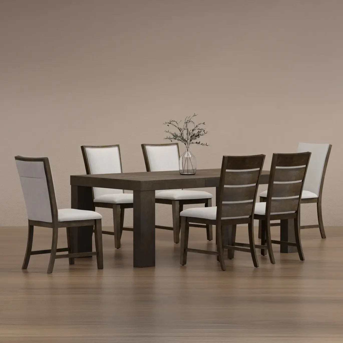 Riley 7pc Dining Set: Extendable Table, 2 Upholstered Chairs & 4 Slat Back Chairs
