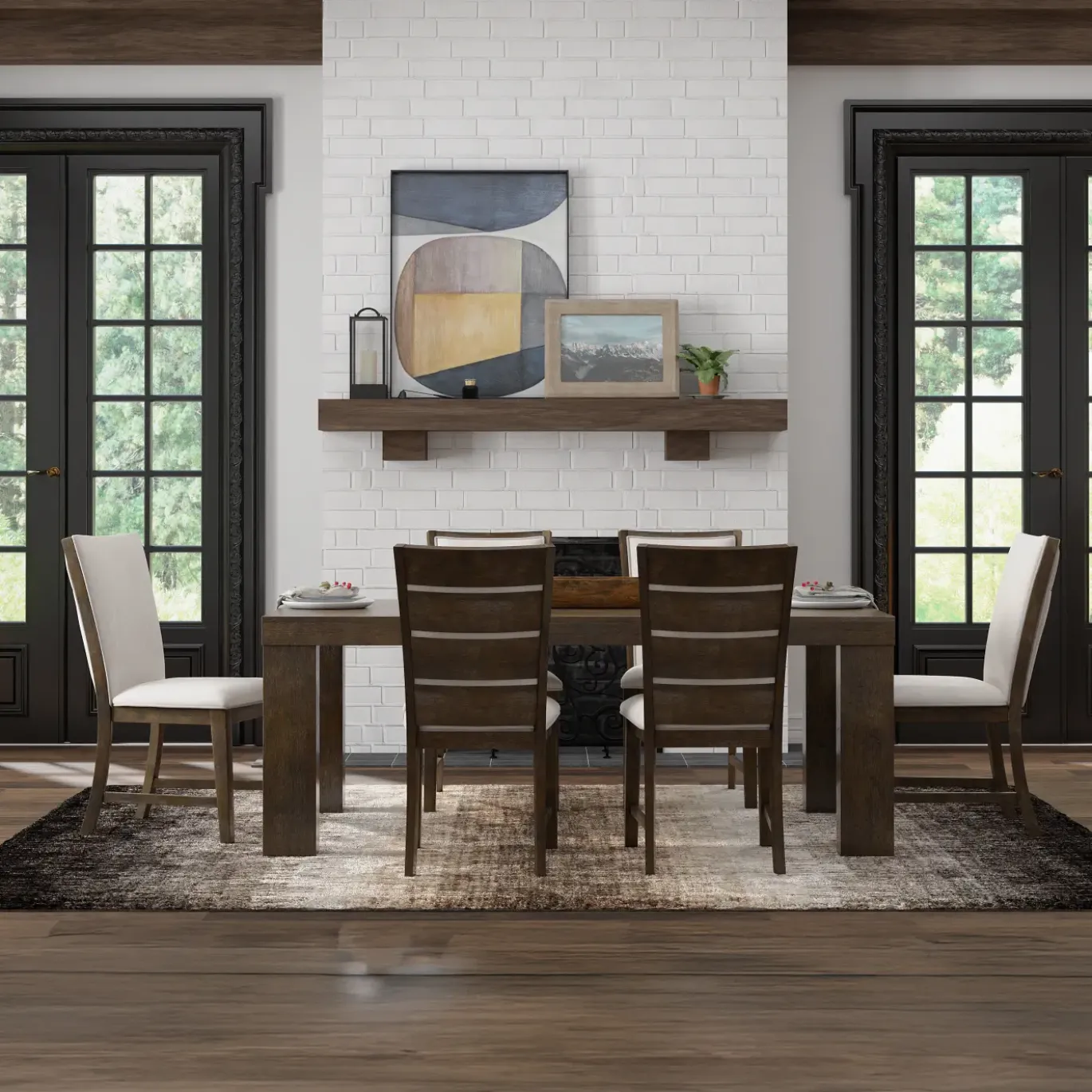 Riley 7pc Dining Set: Extendable Table, 2 Upholstered Chairs & 4 Slat Back Chairs