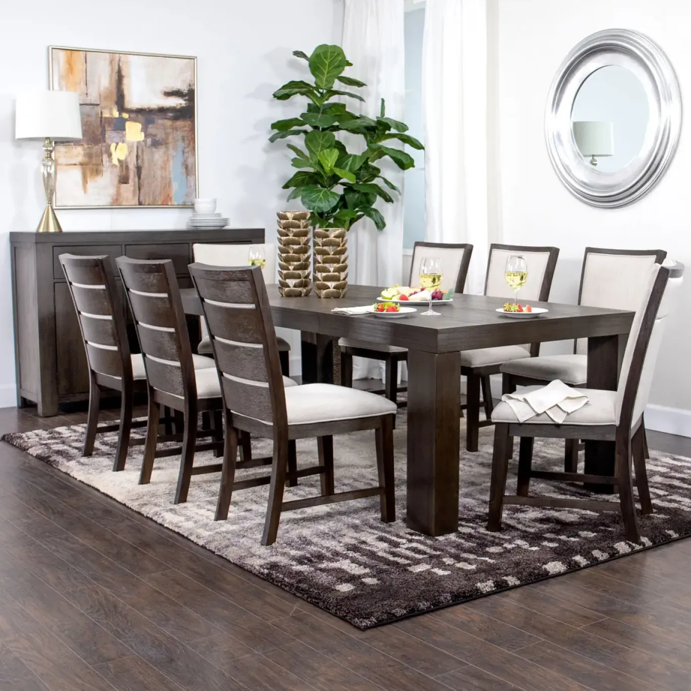 Riley 7pc Dining Set: Extendable Table, 6 Slat Back Chairs