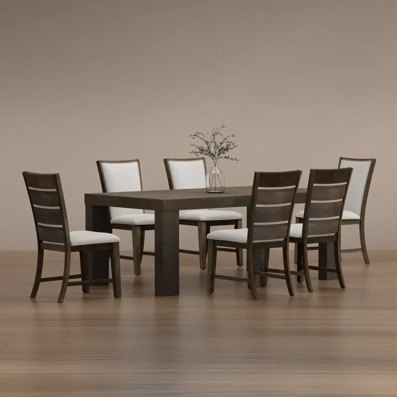 Riley 7pc Dining Set: Extendable Table, 6 Slat Back Chairs