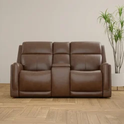 Royale Leather Power Glider Loveseat with Console