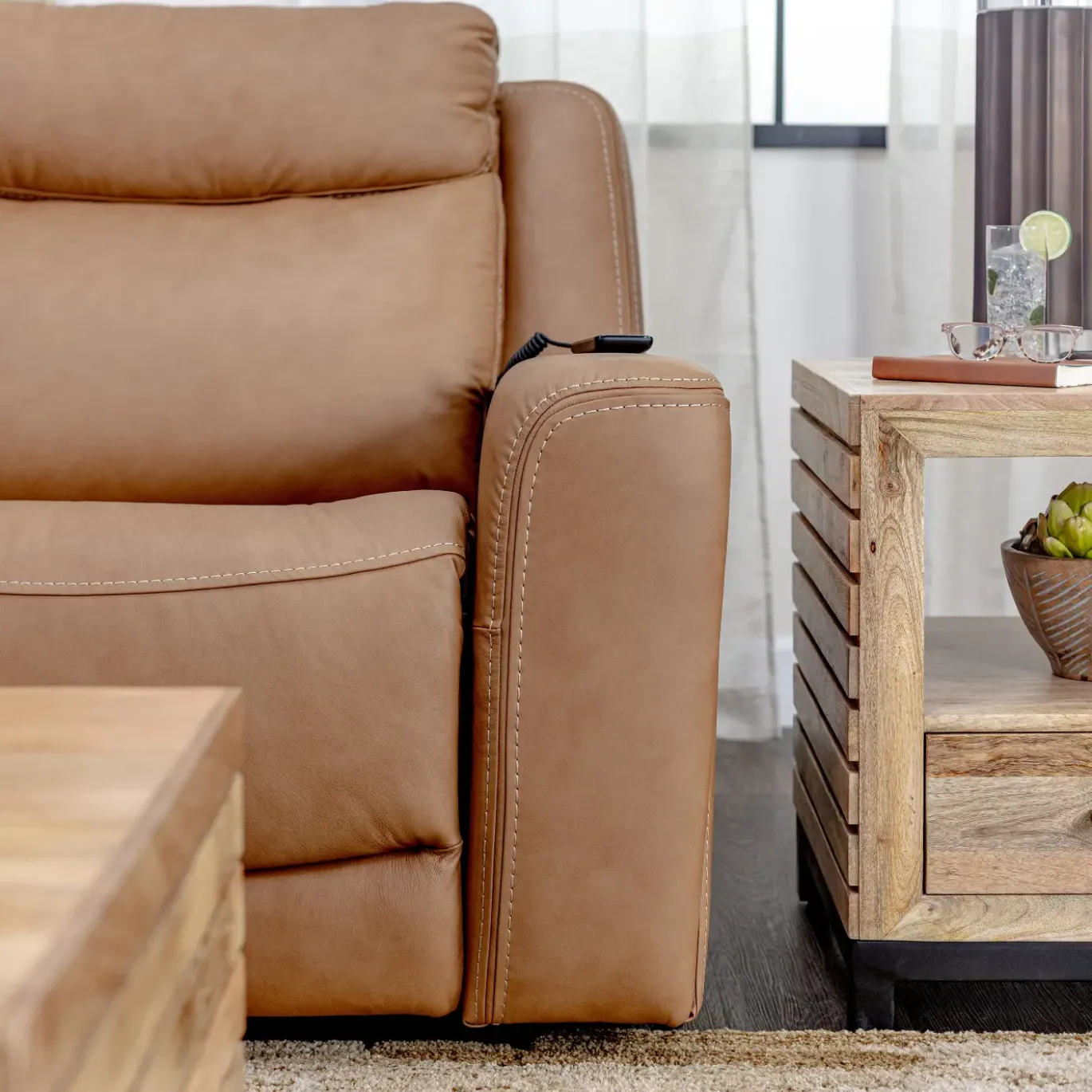 Ryder 5pc Power Leather Sectional with Heat & Massage