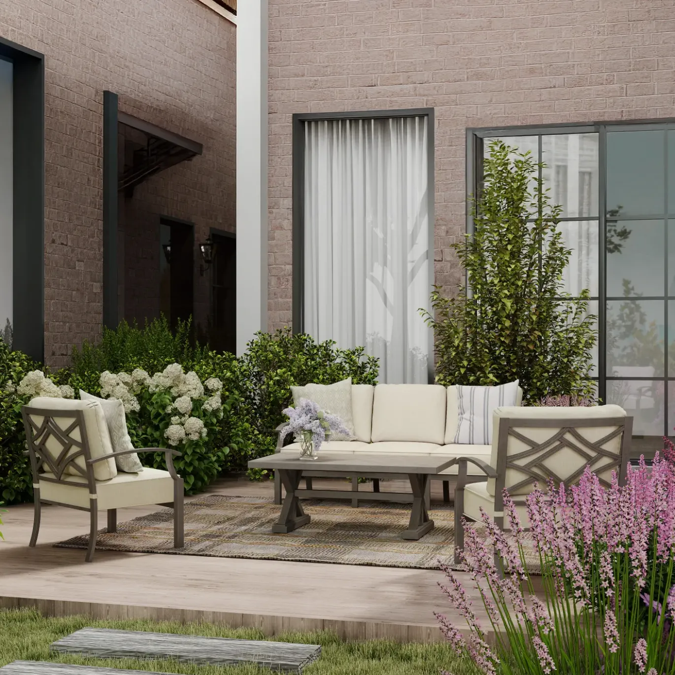 Saint Lucia Outdoor Seating Set-New! 3pc Set: Sofa & 2 Club Chairs