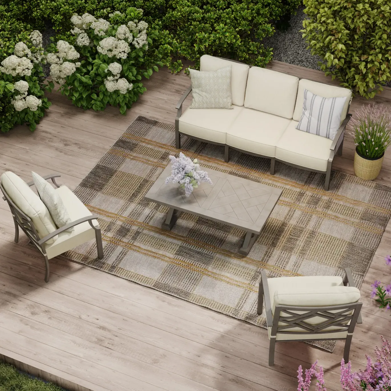 Saint Lucia Outdoor Seating Set-New! 3pc Set: Sofa & 2 Club Chairs
