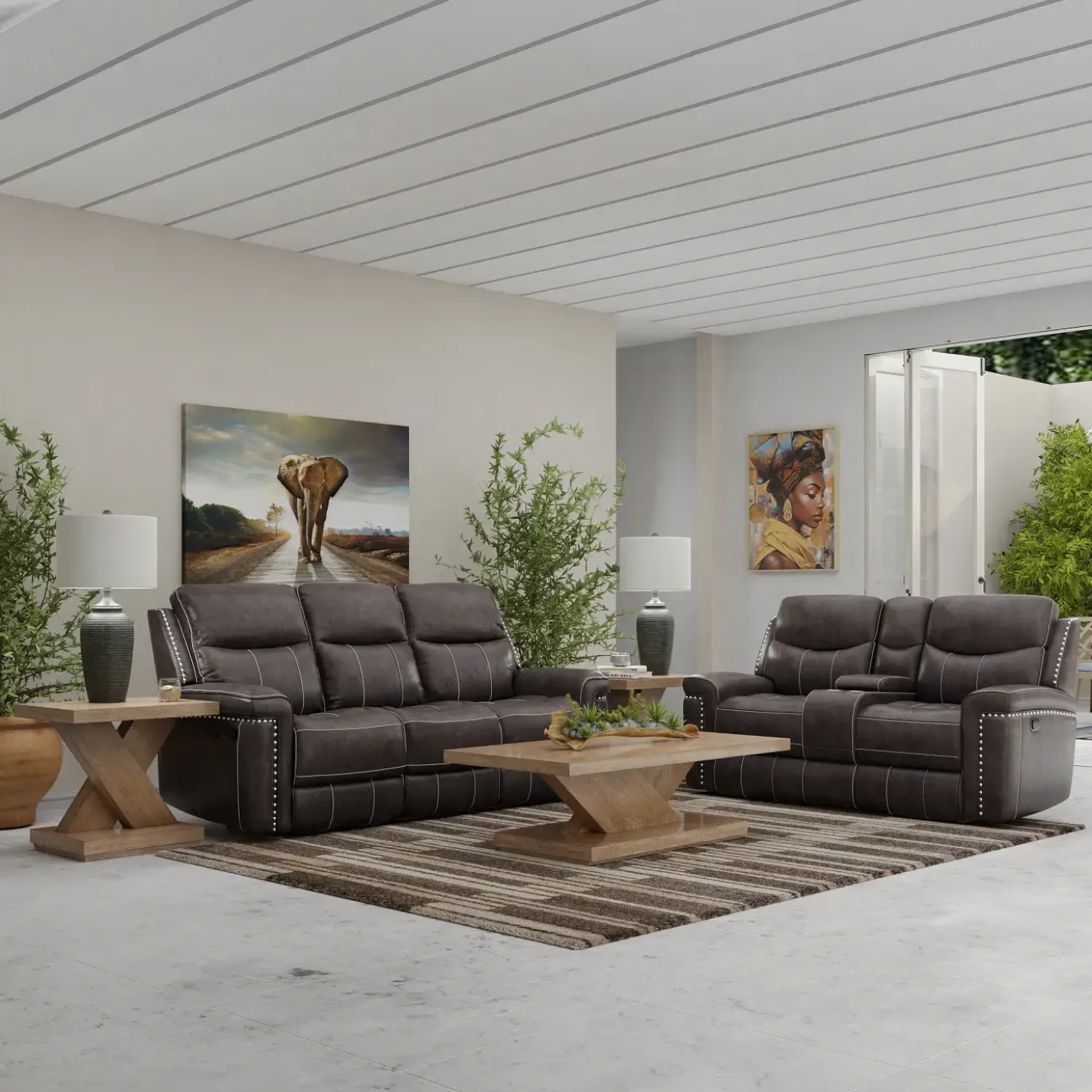 Triplex Power Reclining Living Room Set-Gray