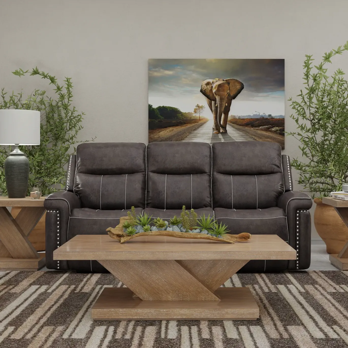 Triplex Power Reclining Living Room Set-Gray