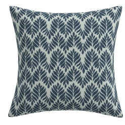 Woodblock Leaf Blue Outdoor Pillow