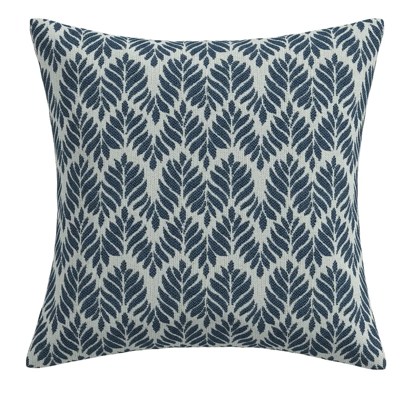 Woodblock Leaf Blue Outdoor Pillow