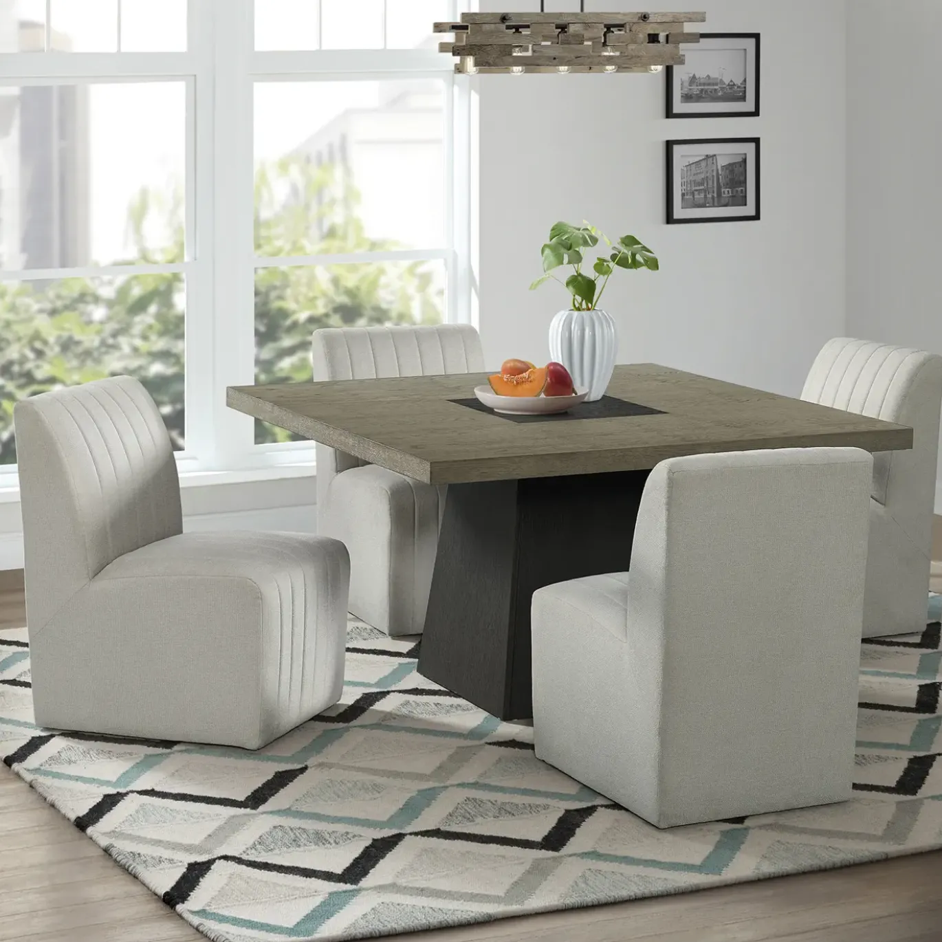 Zander 5pc Dining Set: Table & 4 Upholstered Side Chairs
